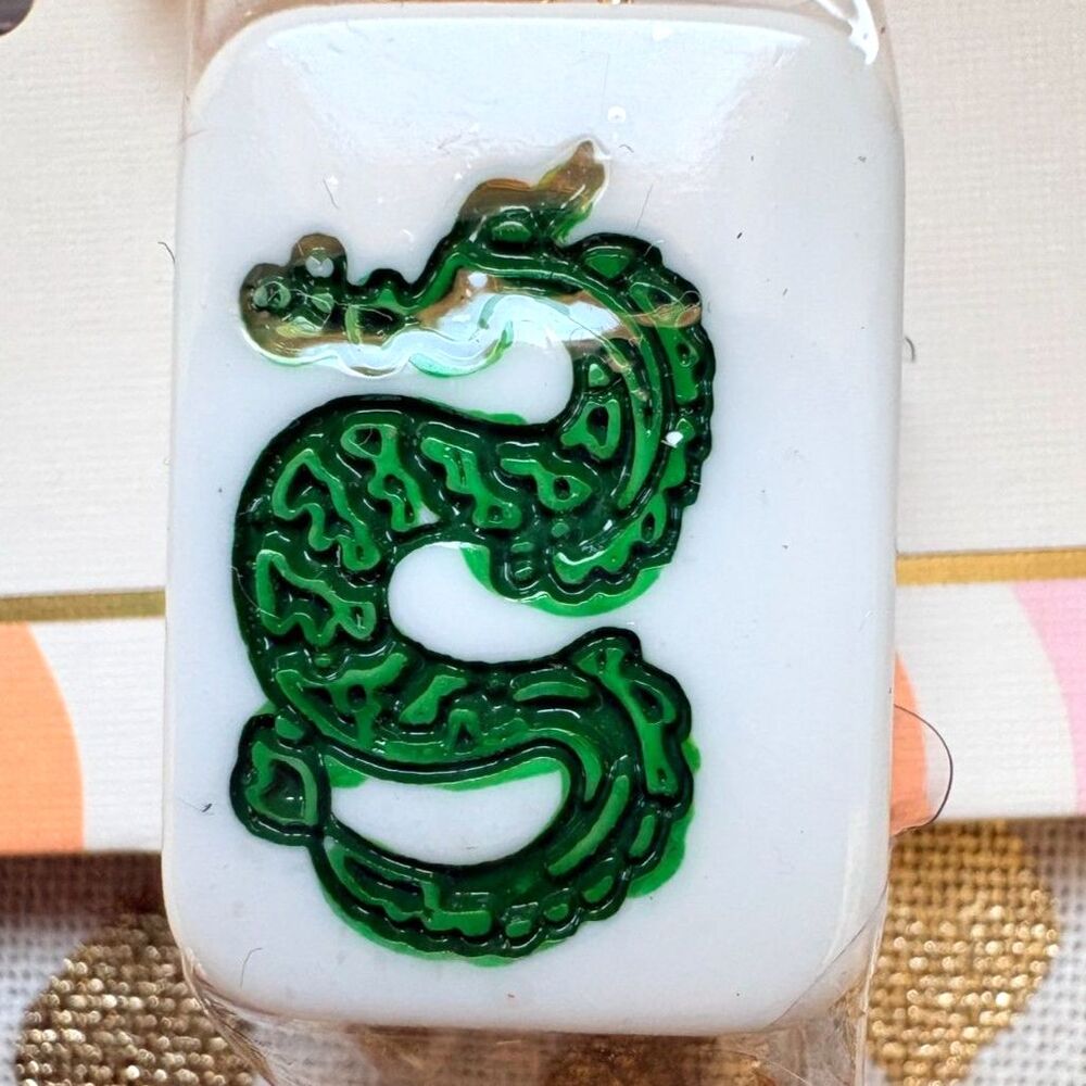 NWT Piper K Hand Painted Mahjong Tile Bag Charm & Key Chain Gold Tone - Picture 3 of 9
